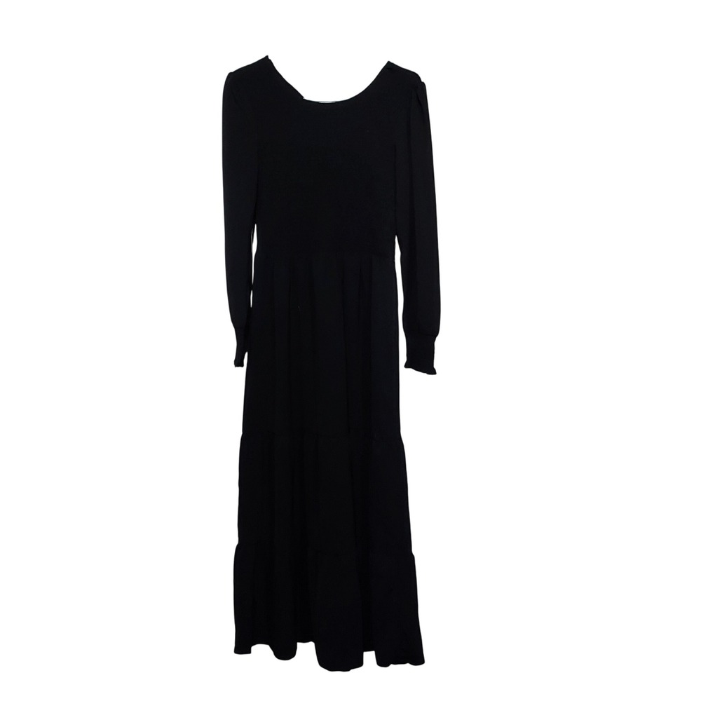 Kranda Smocked Bodice Tiered Maxi Dress Long Sleeve Tie Back Women's Small - Picture 4 of 10